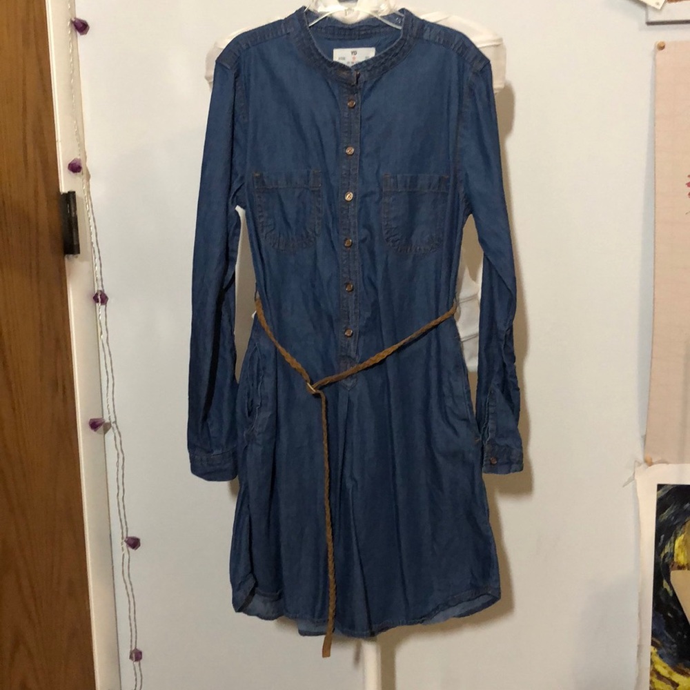 Denim Dress with a suede braided belt
